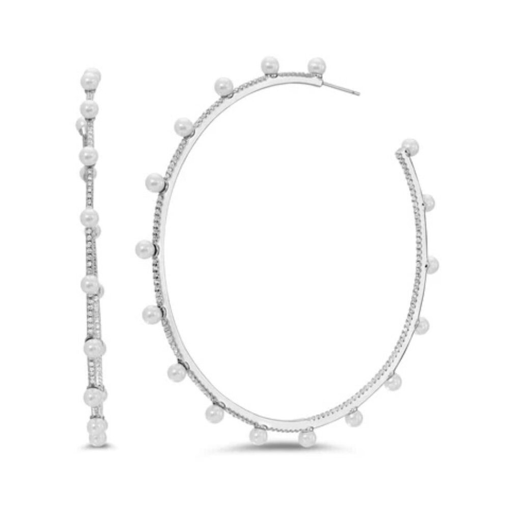 Lili Claspe Large Pave Pearl Molly Hoops in Silver